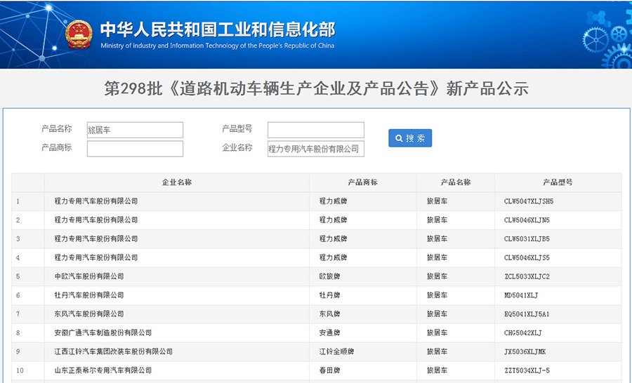 凯发k8体育APP官方网站下载旅居車公告－工信部298批
